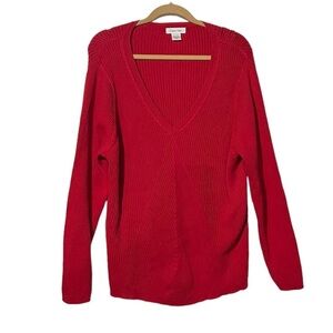 Calvin Klein Ribbed Sweater V-Neck Red Size XL